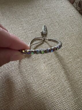 Plunder Iridescent Crystal Tennis Bracelet - Silver Tone
